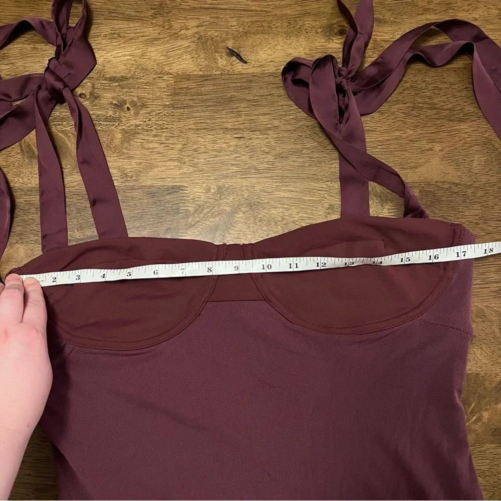 Free People Got Glam Mesh Slip Dress Midi Sleeveless Lettuce Trim Maroon L